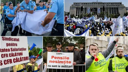 Protest 25 octombrie. Zeci de mii de români, angajați ai CFR, Silva, MAI și MApN ajung în fața Guvernului