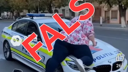 MAI demontează un nou fake viral. Clipul cu femeia care „distruge” un BMW de poliție este generat cu AI