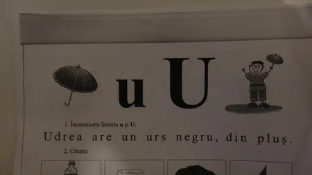 Numele Udrea folosit la şcoală pentru exemplificarea literei U