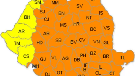 COD PORTOCALIU de GER în 35 de judeţe, COD GALBEN în restul ţării