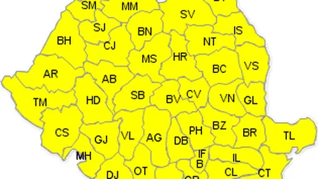 COD GALBEN de PLOI şi VIJELII în aproape toată ţara