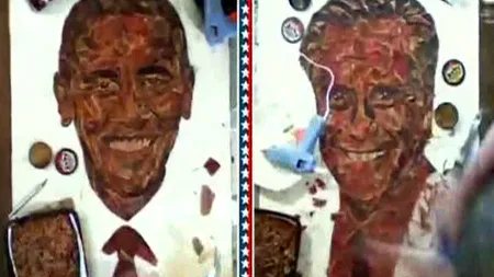 Portrete ale lui Obama şi Romney, făcute din pastramă de vită VIDEO