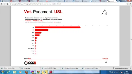 Sondaj CCSB: USL ar câştiga alegerile parlamentare cu 62%. PDL - 18%, PP-DD - 8%