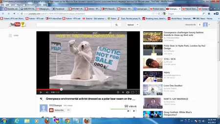 Protest inedit în faţa Kremlinului: Un urs polar s-a plimbat pe o banchiză pe râul Moscova  VIDEO