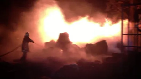 Incendiu puternic la o hală de reciclare a maselor plastice din Argeş VIDEO