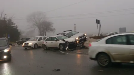 ACCIDENT GRAV la intrarea în CONSTANŢA. O maşină arsă complet, alte trei distruse GALERIE FOTO