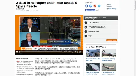 Tragedie la Seattle: Doi morţi după prăbuşirea unui elicopter