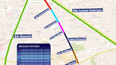 În următoarele nopţi traficul va fi întrerupt pe Calea Victoriei. Vezi rutele ocolitoare
