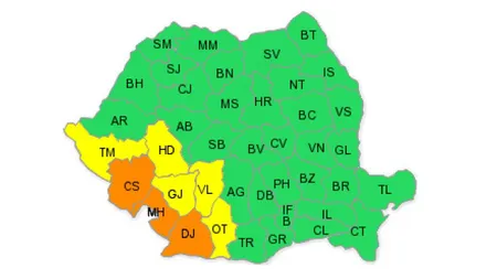 COD PORTOCALIU de PLOI TORENŢIALE: Sunt aşteptate precipitaţii de până la 70 de litri pe metru pătrat