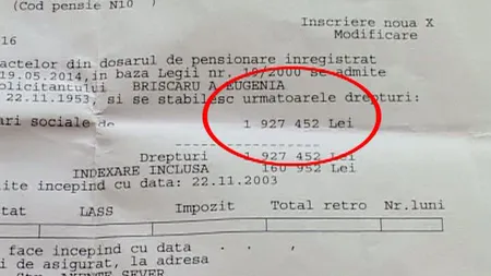 Pensie halucinantă în România. O femeie a primit o decizie cu un venit lunar de 430.000 euro VIDEO