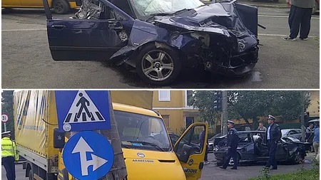 Impact violent între un BMW şi o dubiţă în Timişoara FOTO