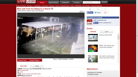 Un bărbat a fost luat pe sus de vânt cu tot cu cortul sub care se adăpostise VIDEO