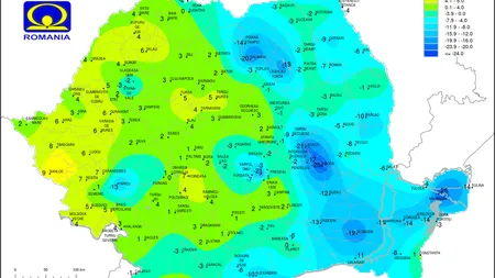 Temperaturi siberiene în România: -25 de grade Celsius. HARTA INDICELUI DE RĂCIRE