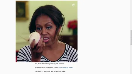 Michelle Obama face senzaţie pe internet: Prima Doamnă a Americii dansează cu o ... legumă VIDEO
