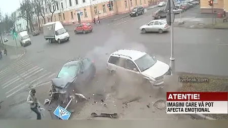 Un pieton scapă ca prin minune dintr-un accident rutier, în Rusia VIDEO