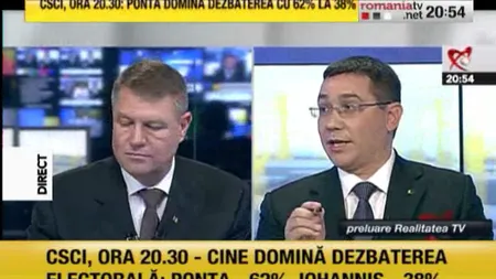 DEZBATERE PONTA-IOHANNIS: Iohannis îşi pierde cumpătul în dezbatere