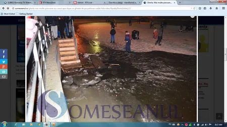 Clipe de groază pe patinoar, la Gherla. Gheaţa s-a spart, mai mulţi oameni au căzut în apă VIDEO