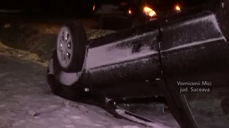 Accidente din cauza zăpezii. Şosele, transformate în patinoare VIDEO
