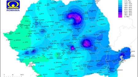 TEMPERATURI resimţite de minus 56 de grade pe Vîrful Omu. HARTA INDICELUI DE RĂCIRE