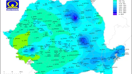 Temperaturi resimţite de MINUS 35 de grade în România. HARTA INDICELUI DE RĂCIRE