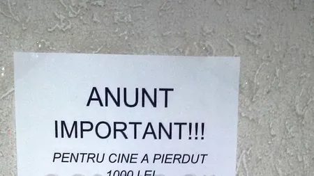Anunţ AMUZANT, lipit în scara unui BLOC. Pentru cine a pierdut 1000 lei... FOTO