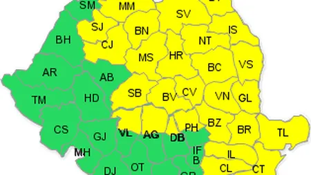 COD GALBEN de furtuni pentru jumătate de ţară, de marţi până joi