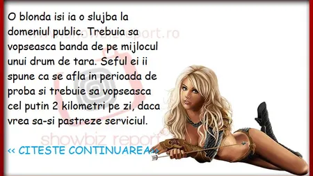 Bancul zilei. O blondă se angajează la domeniul public