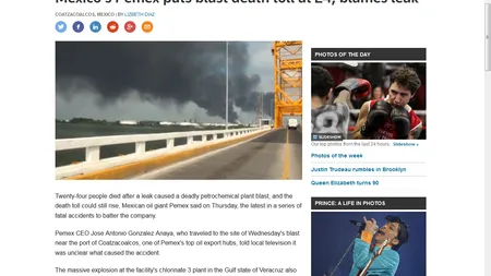 Mexic: EXPLOZIE la uzina petrolieră PEMEX. 24 de morţi şi 13 răniţi, aflaţi în stare critică