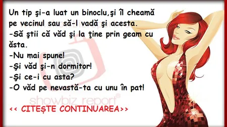 Bancul Zilei. O văd pe nevastă-ta în pat cu altul