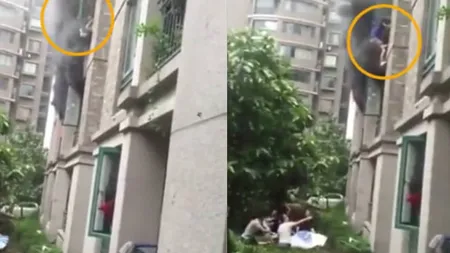 Momente dramatice. Un tată şi-a salvat fiica dintr-un incendiu aruncând-o de la etaj VIDEO