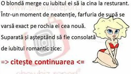 Bancul zilei: O blondă merge cu iubitul la restaurant