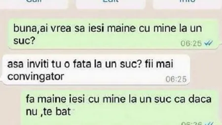 Conversaţia care a făcut pe toată lumea să râdă. Ea îi cere să fie mai convingător când o invită în oraş. Răspunsul, genial FOTO