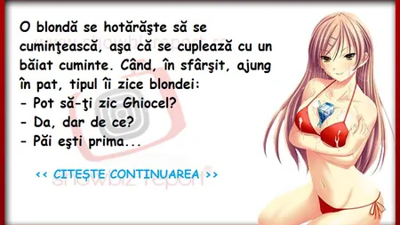 Bancul zilei. O blondă se hotărăşte să se cuminţească