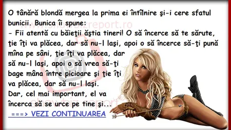 Bancul zilei - O blondă virgina iese la prima întâlnire. Cum se întoarce