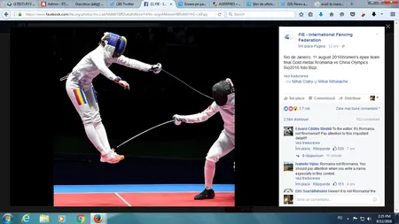 Eroare pe pagina de Facebook a Federaţiei Internaţionale de scrimă. Gafa e legată de numele României