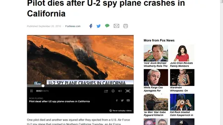 Avion prăbuşit în California. Unul dintre piloţi a murit
