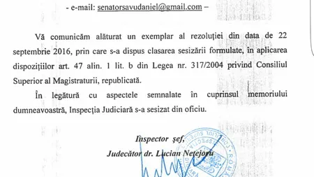 Dovada ca Inspecţia Judiciară a CSM s-a autosesizat în cazul situaţiilor de la DNA Ploieşti, legate de dosarul Ponta - Blair