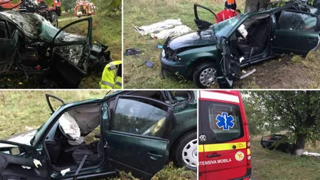 Accident grav în Argeş, maşina a fost proiectată într-un stâlp