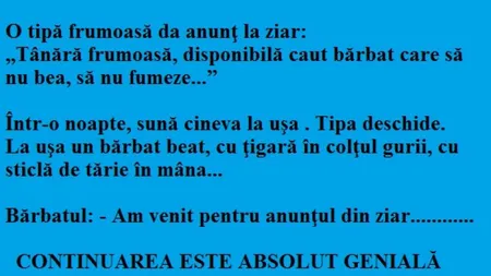 Bancul zilei. O tipă frumoasă dă anunţ la ziar...