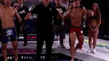 A LOVIT prezentatoarea sexy din ring pentru că a pierdut lupta VIDEO