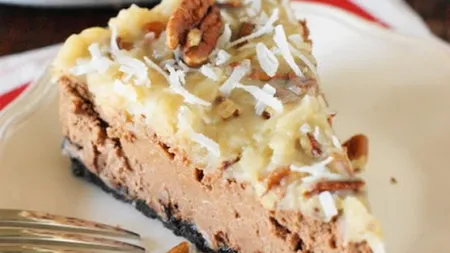 Cheesecake cu cacao la cuptor cu fulgi de cocos