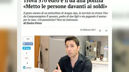 Un gunoier român i-a impresionat pe italieni după ce a găsit aproape 600 de euro şi i-a returnat