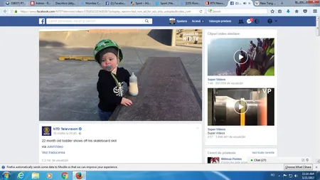 Îşi bea lăpticul, îşi pune suzeta şi se suie pe skateboard. Aventurile cu placa ale unui copil de doi ani VIDEO