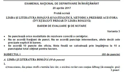 SUBIECTE ŞI BAREME CORECTARE DEFINITIVAT 2017. Vezi ce au avut de scris cadrele didactice şi cum se rezolvau cerinţele