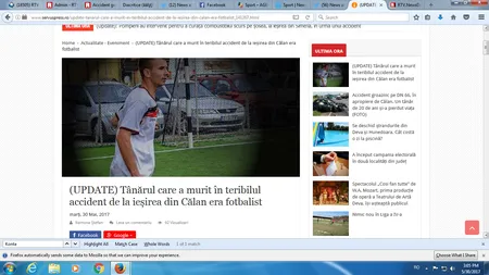 Tânărul mort în accidentul de la Călan era fotbalist. Avea doar 20 de ani