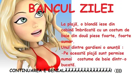 BANCUL ZILEI: O blondă la plajă