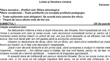 SUBIECTE ROMÂNĂ BACALAUREAT OLIMPICI 2017. Elevii au avut VARIANTA 5, 