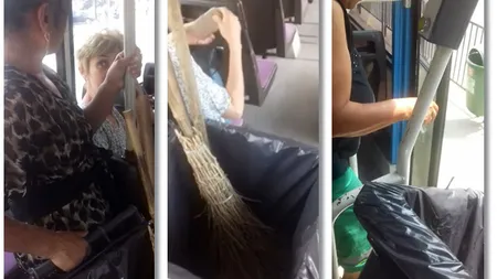 Cu tomberonul în tramvai, la Timisoara. Este interzisă călătoria cu animale sau bagaje mari