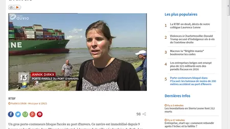 O navă de 366 de metri a eşuat în portul Anvers. Traficul naval este blocat