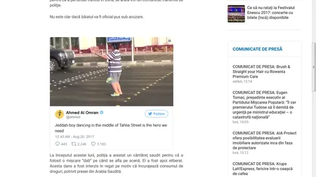 Un adolescent saudit filmat dansând Macarena pe stradă a fost reţinut de poliţie